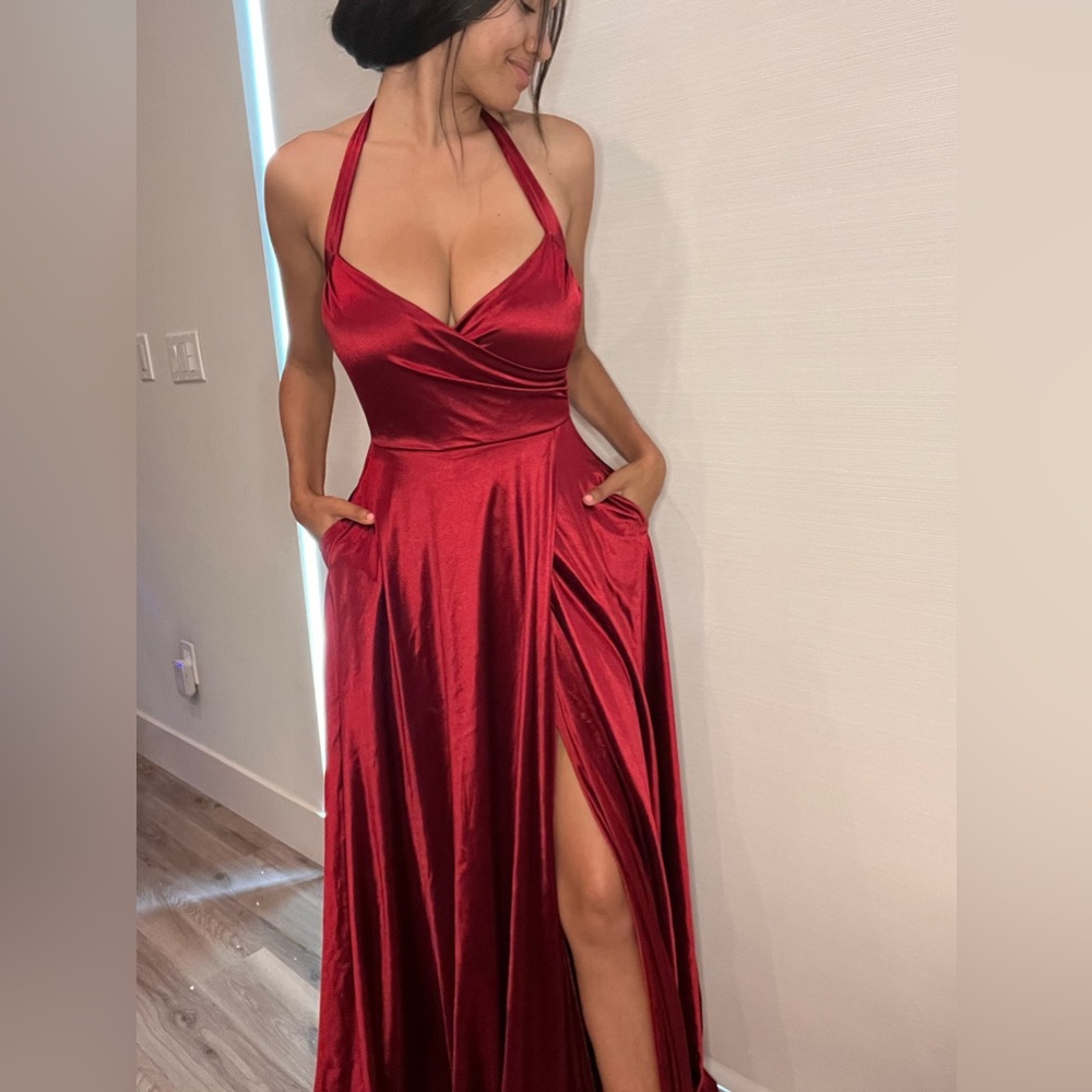 Floor length satin gown